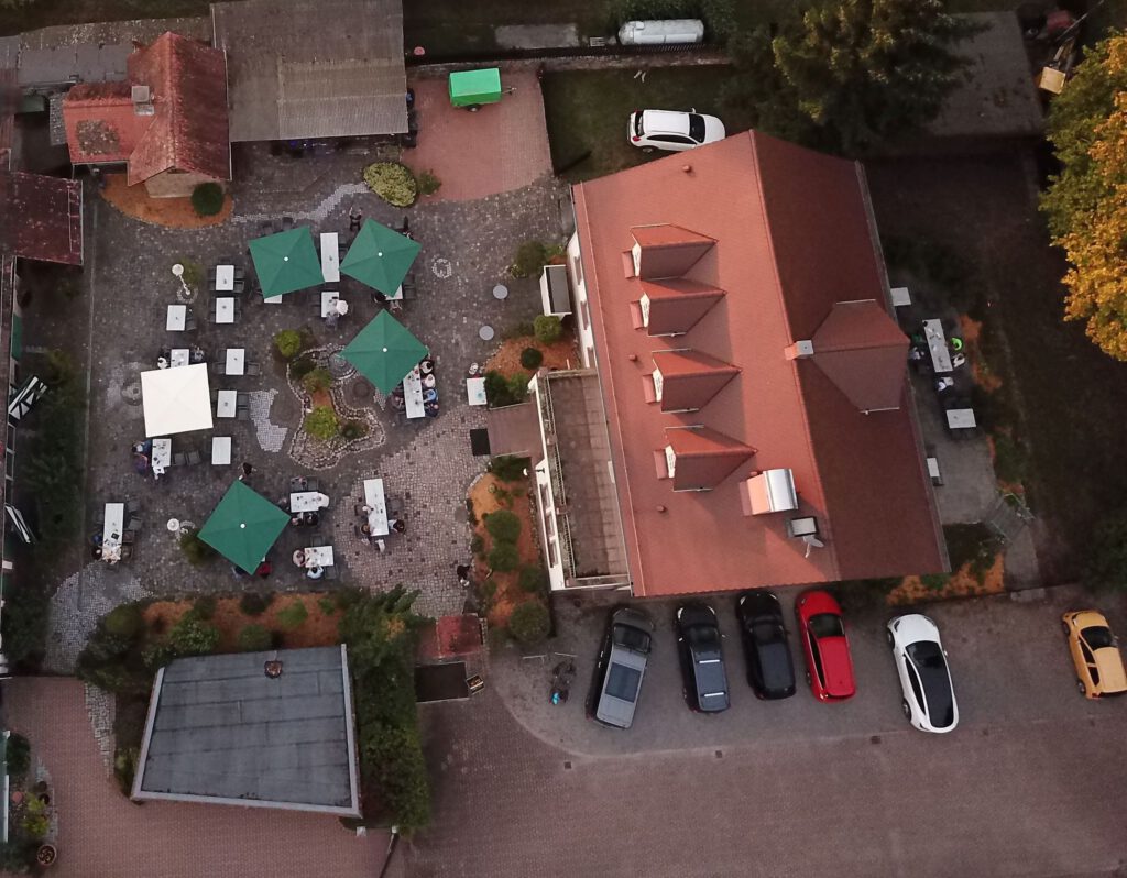 Gaststätte Forsthaus Jägersburg in Einhausen von Oben gesehen.