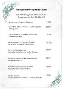 Forsthaus Jägersburg Speisekarte Ostern 2026