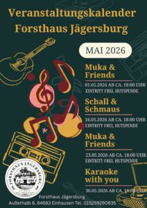 Veranstaltungskalender Forsthaus Jägersburg Einhausen Mai 2026
